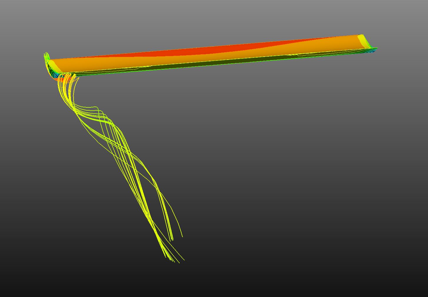 Rear wing CFD showing pressure distribution and tip vortex streamlines